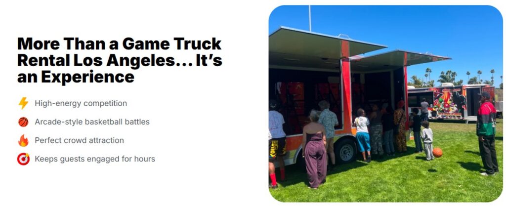 Game Rock Hoops basketball trailer truck in Los Angeles